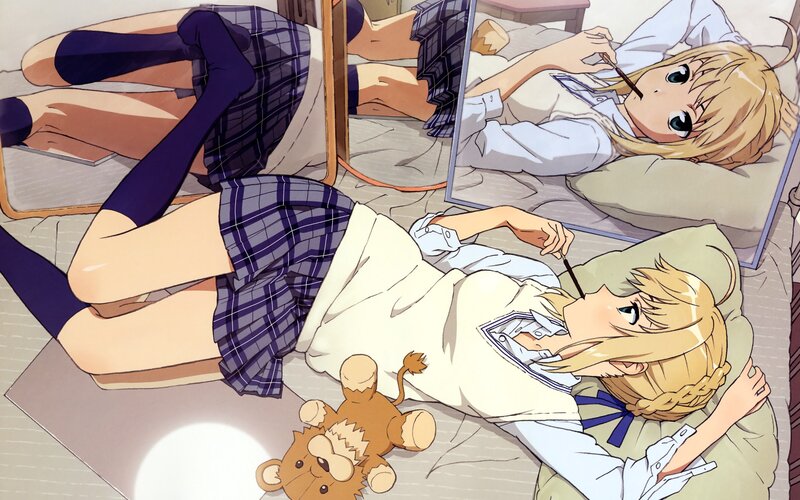 Blonde Girl in Bed — White, Calm, Morning, Anime
