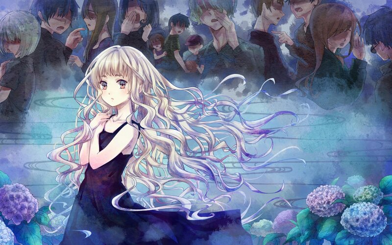 Blonde Girl in Black Dress — Blue, Dramatic, Anime