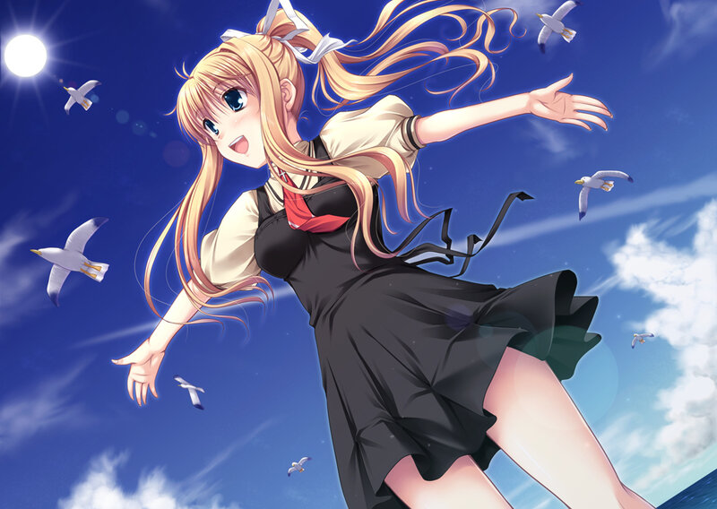 Blonde Girl in Black Dress — Blue, Joyful