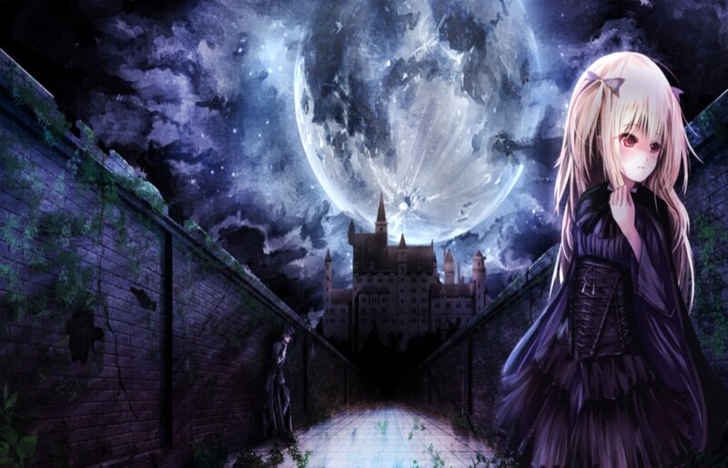 Blonde Girl in Black Dress — Purple, Dramatic, Night