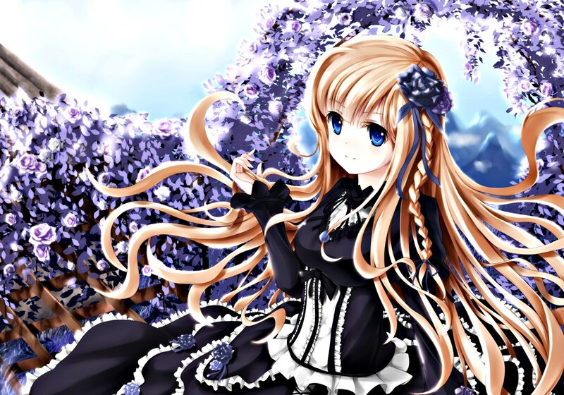 Blonde Girl in Black Dress — Serene, Spring, Anime
