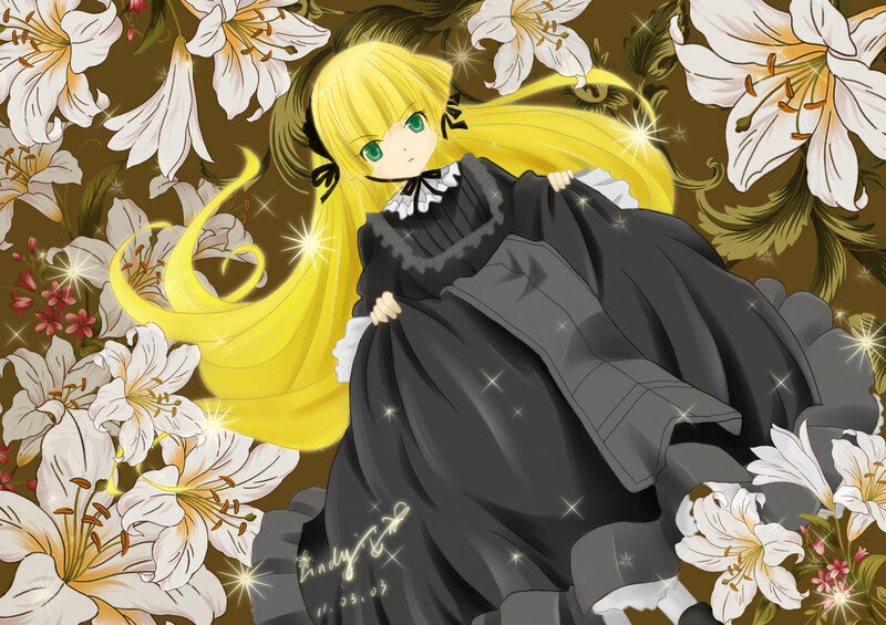 Blonde Girl in Black Dress — Yellow