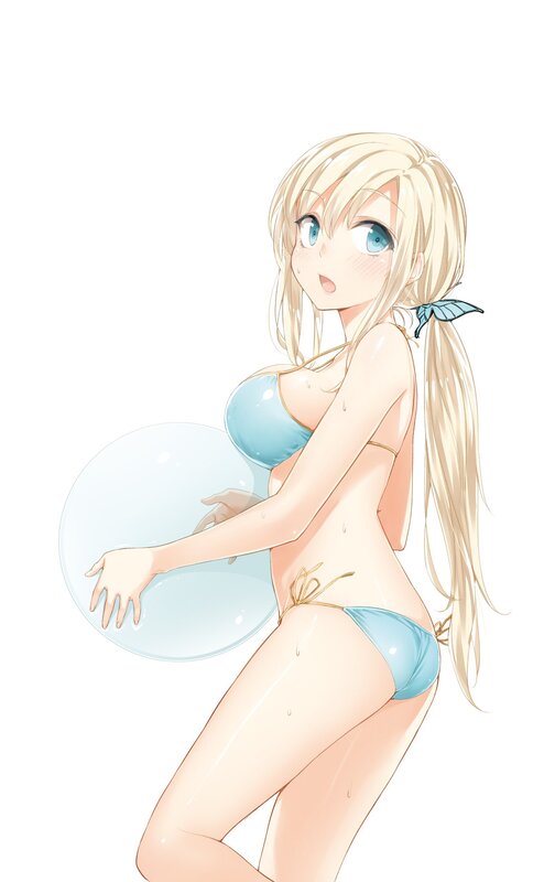 blonde girl in blue bikini