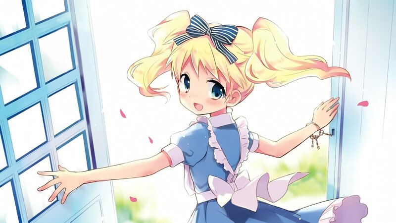 Blonde Girl in Blue Dress — Cheerful