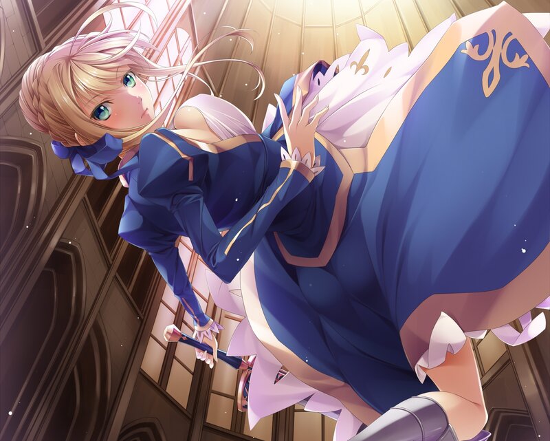 Blonde Girl in Blue Dress — Dramatic, Anime, Sword