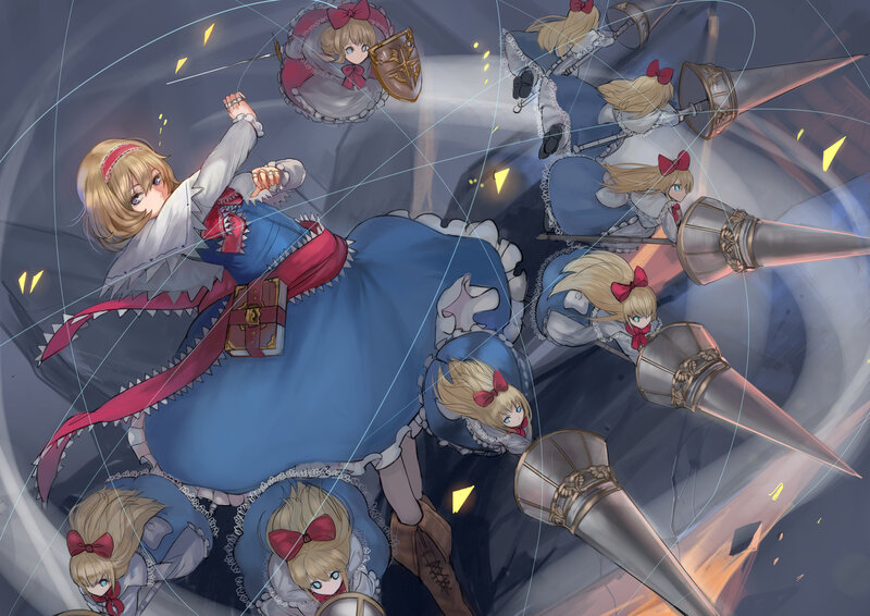 Blonde Girl in Blue Dress — Dramatic, Digital Art, Sword