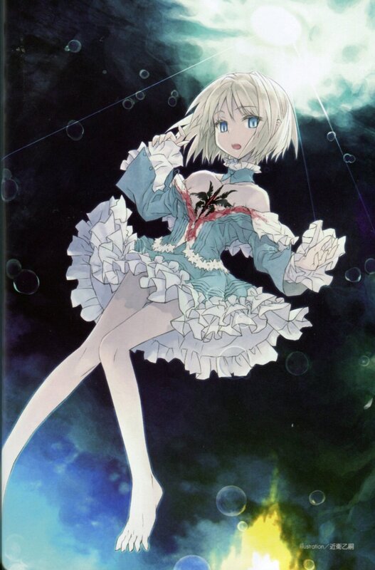 Blonde Girl in Blue Dress — Dramatic, Night, Anime, Blood