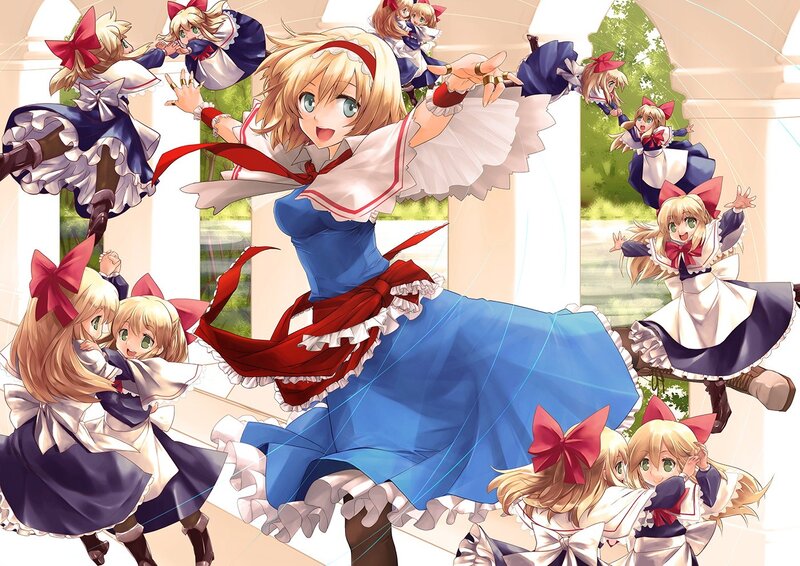 Blonde Girl in Blue Dress — Playful, Afternoon, Anime
