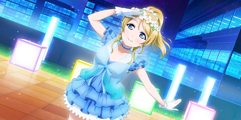 Blonde Girl in Blue Dress — Playful, Night