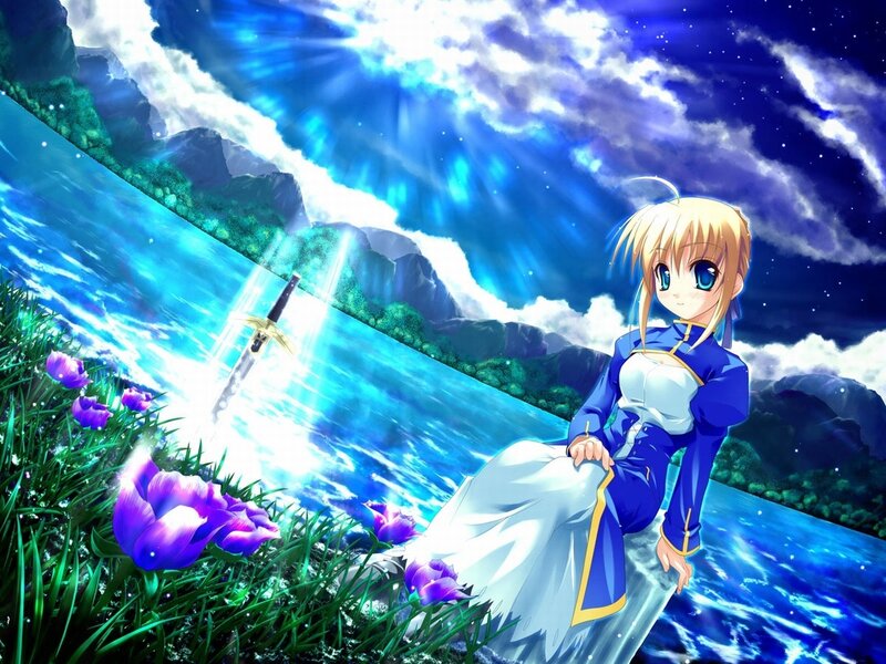 Blonde Girl in Blue Dress — Serene, Night, Anime