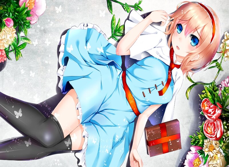 Blonde Girl in Blue Dress — Serene, Spring, Anime