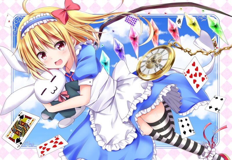 Blonde Girl in Blue Dress — Whimsical, Afternoon, Anime, Rabbit