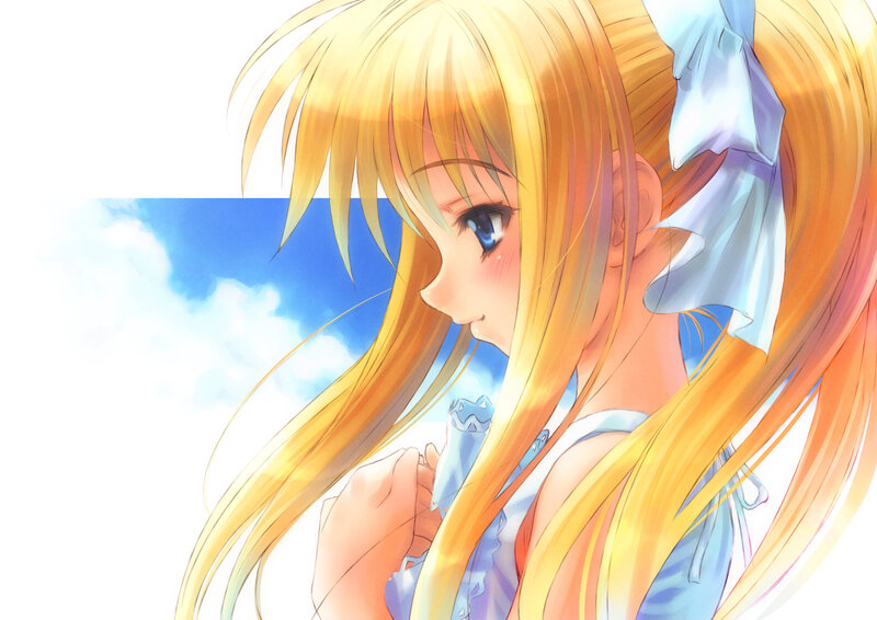 Blonde Girl in Blue Dress — Yellow