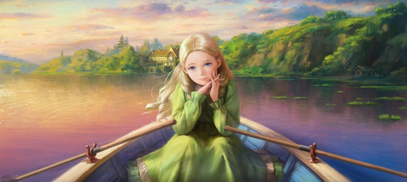 Blonde Girl in Boat — Green