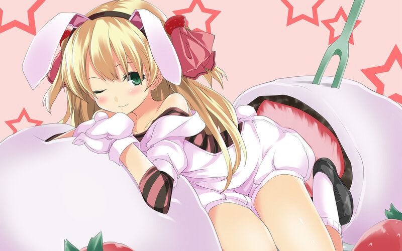 Blonde Girl in Bunny Ears — Pink