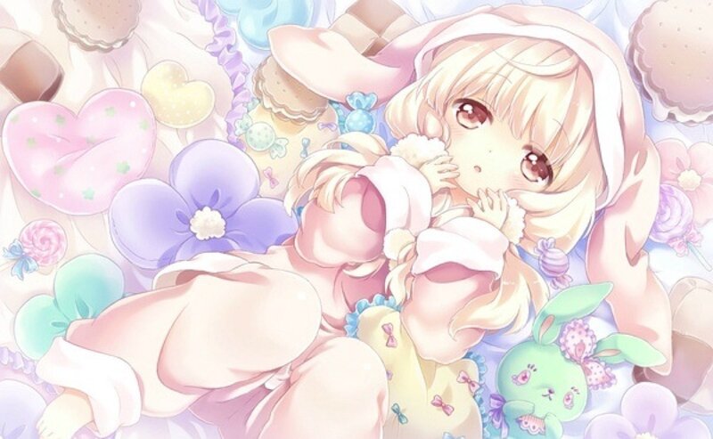 Blonde Girl in Bunny Suit — Pink, Dreamy