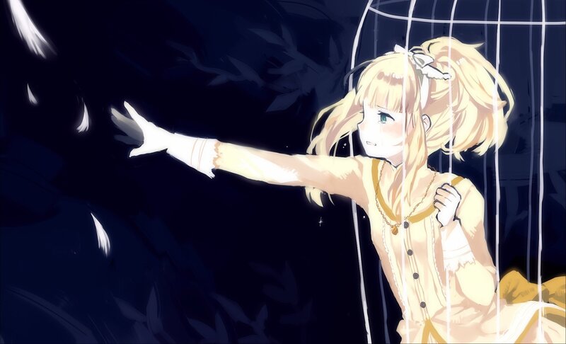 Blonde Girl in Cage — Yellow, Dramatic, Night