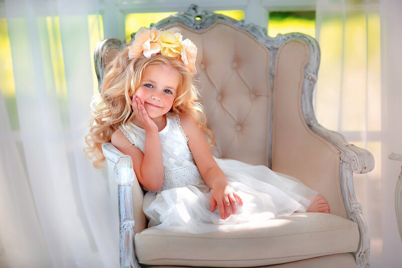 Blonde Girl in Chair — White