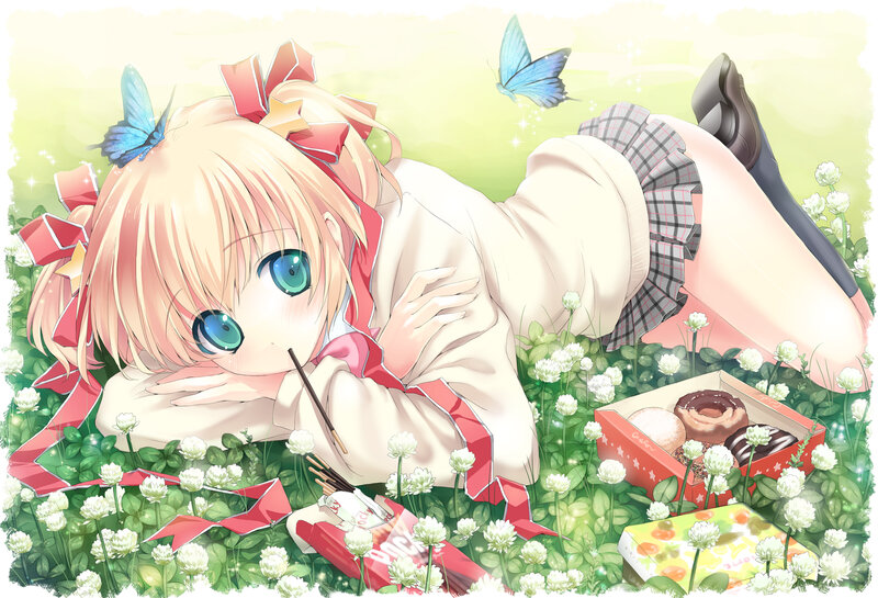 Blonde Girl in Clover Field — Green