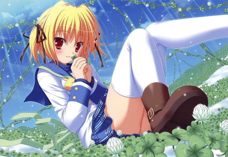 Blonde girl in clover field