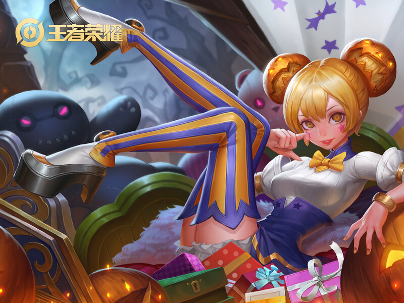 Blonde Girl in Costume — Purple, Playful
