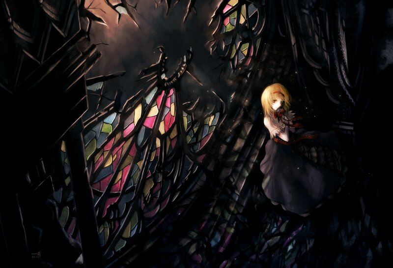 Blonde Girl in Dark Room — Black, Dramatic