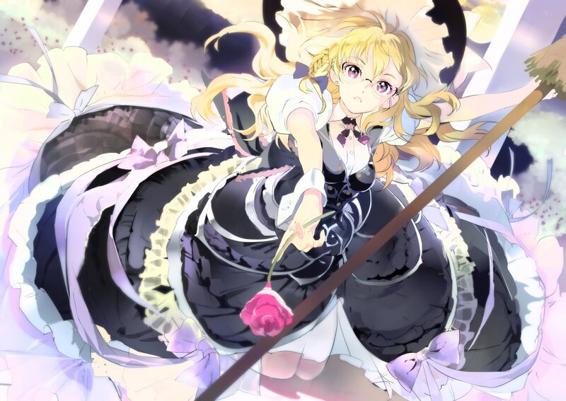 Blonde Girl in Dress — Black, Dramatic, Anime, Rose