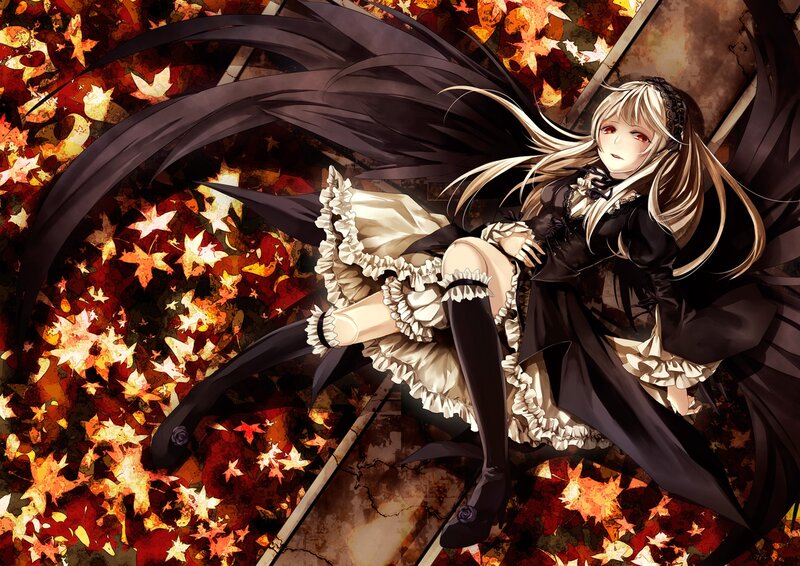 Blonde Girl in Dress — Black, Dramatic, Autumn