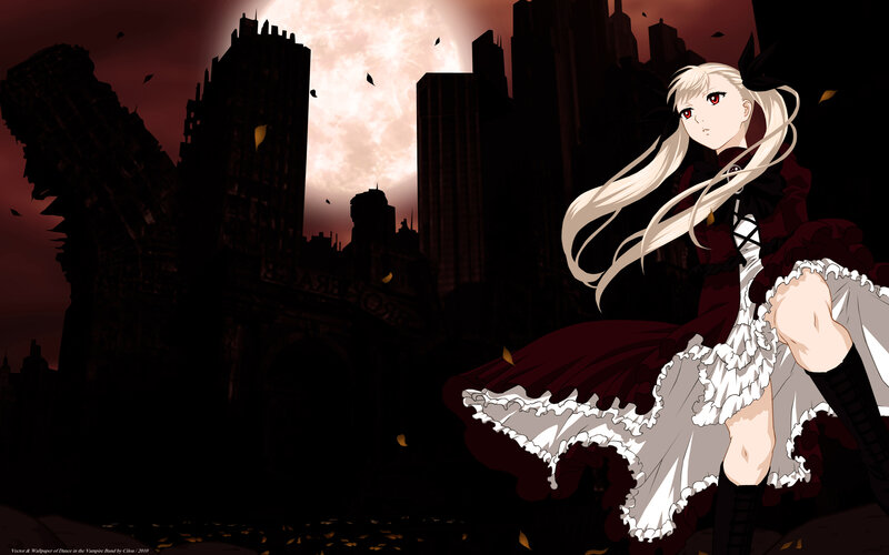Blonde Girl in Dress — Black, Dramatic, Night, Anime
