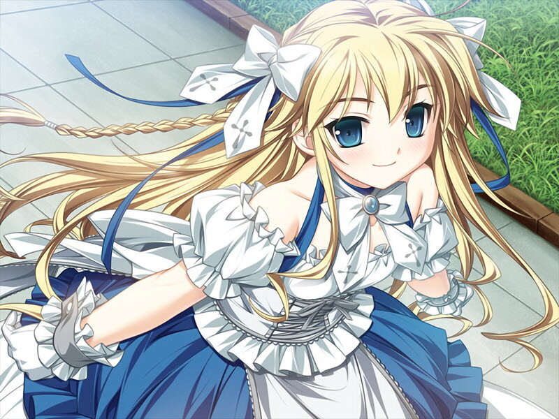Blonde Girl in Dress — Blue, Cheerful