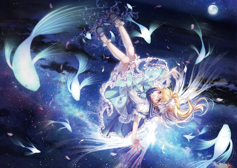 Blonde Girl in Dress — Blue, Dreamy, Night, Anime, Fish