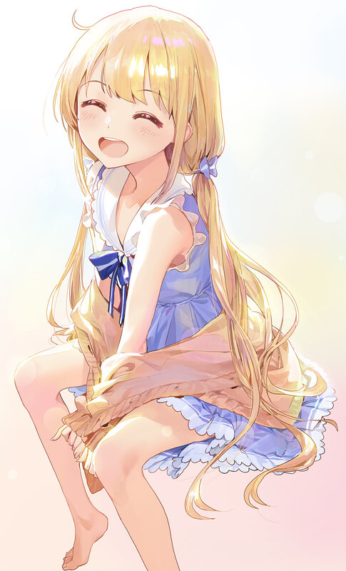 Blonde Girl in Dress — Blue, Happy