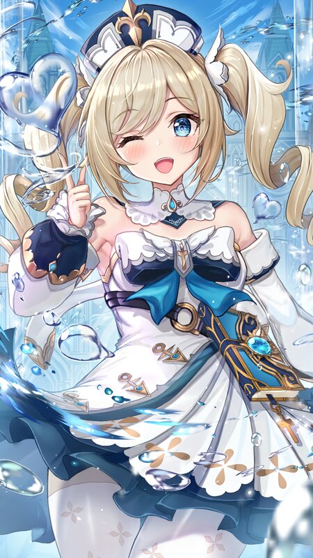 Blonde Girl in Dress — Blue, Playful, Anime, Bubbles