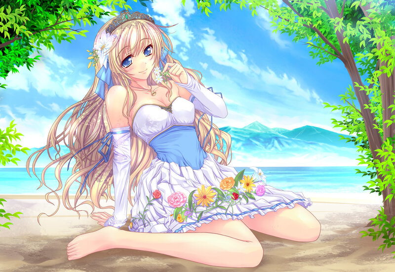 Blonde Girl in Dress — Blue, Serene, Afternoon