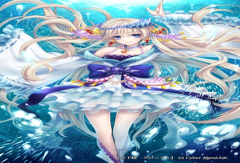 Blonde Girl in Dress — Blue, Serene, Anime, Bubbles, Underwater