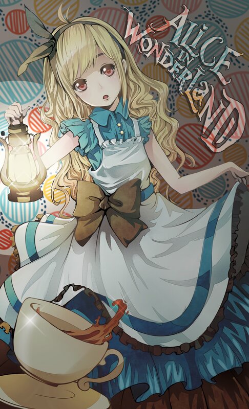 Blonde Girl in Dress — Blue, Whimsical, Anime, Lantern