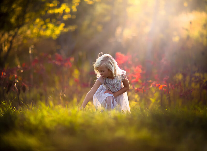 Blonde Girl in Dress — Green, Serene, Sunset