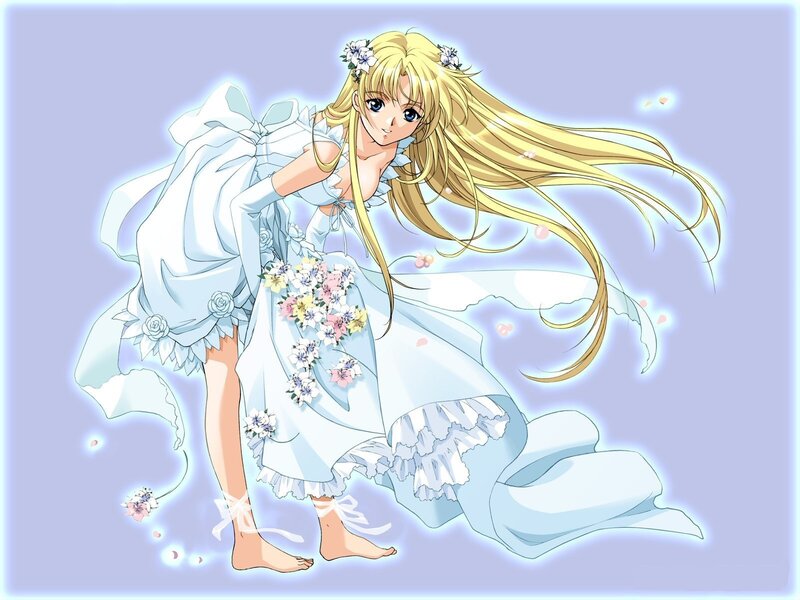 Blonde Girl in Dress — Light Blue, Serene, Anime