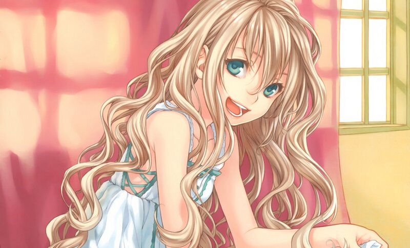 Blonde Girl in Dress — Pink, Bright, Afternoon