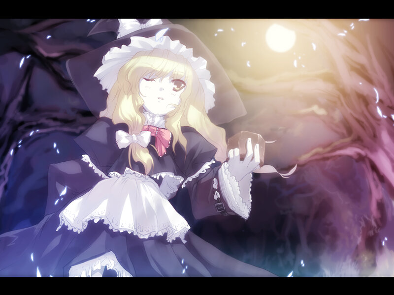 Blonde Girl in Dress — Purple, Dramatic, Night, Anime, Hat