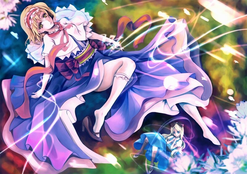 Blonde Girl in Dress — Purple, Dreamy, Anime, Flowers
