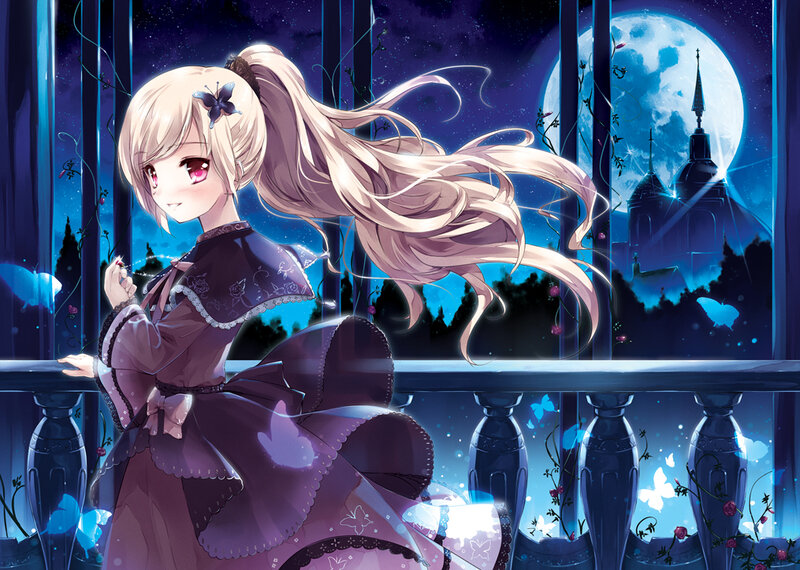Blonde Girl in Dress — Purple, Serene
