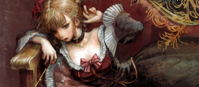Blonde Girl in Dress — Red, Dramatic, Digital Art, Chair