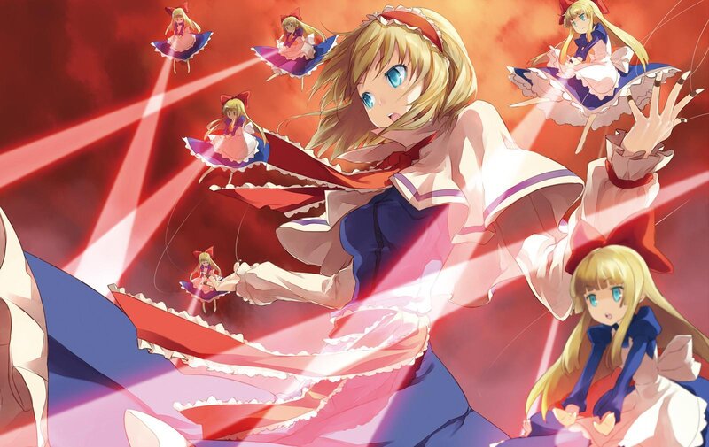 Blonde Girl in Dress — Red, Dramatic