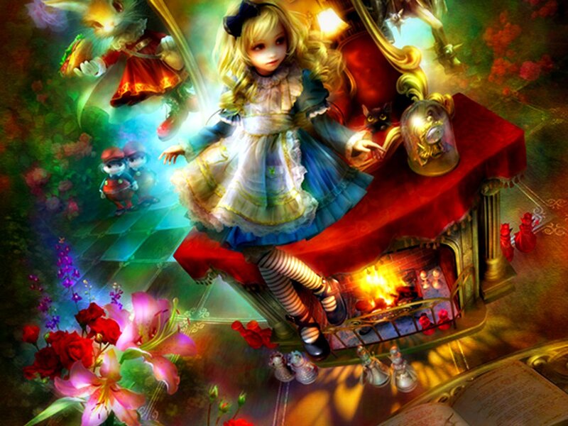 Blonde Girl in Dress — Red, Fantastical