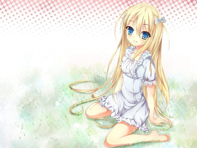 Blonde Girl in Dress — White, Calm, Afternoon