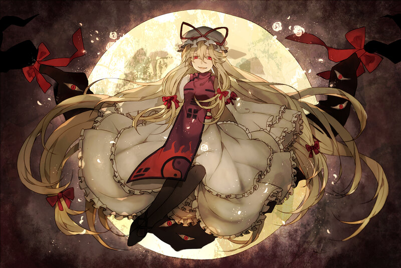 Blonde Girl in Dress — White, Dramatic, Night, Anime, Moon