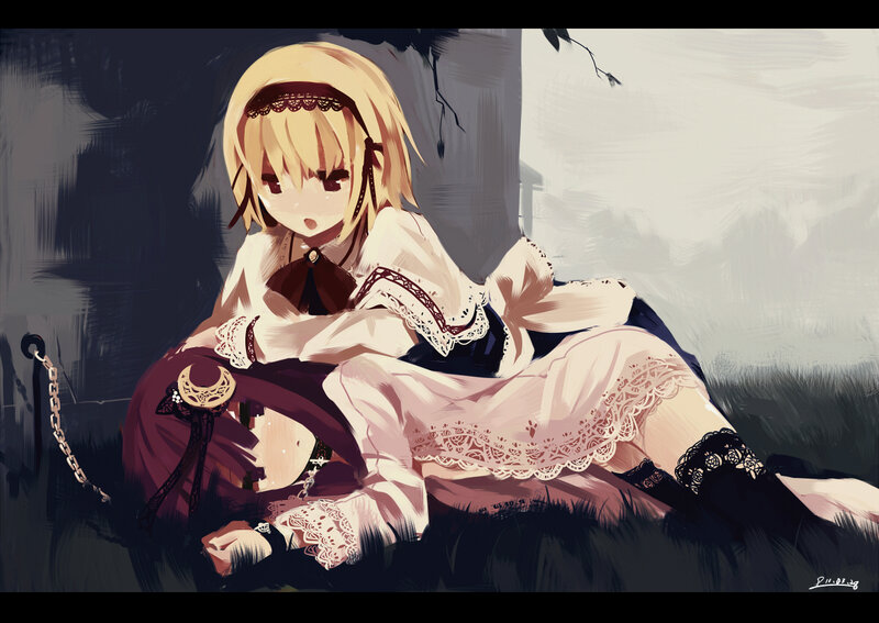 Blonde Girl in Dress — White, Dramatic