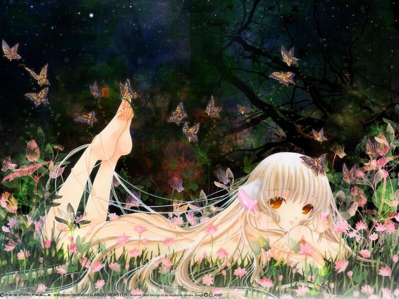 Blonde Girl in Field — Green, Serene, Night, Anime