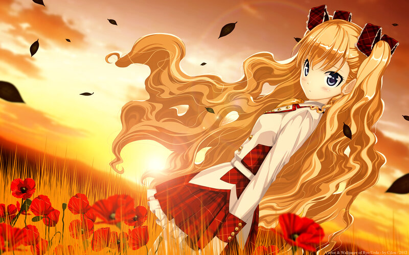 Blonde Girl in Field — Orange, Serene